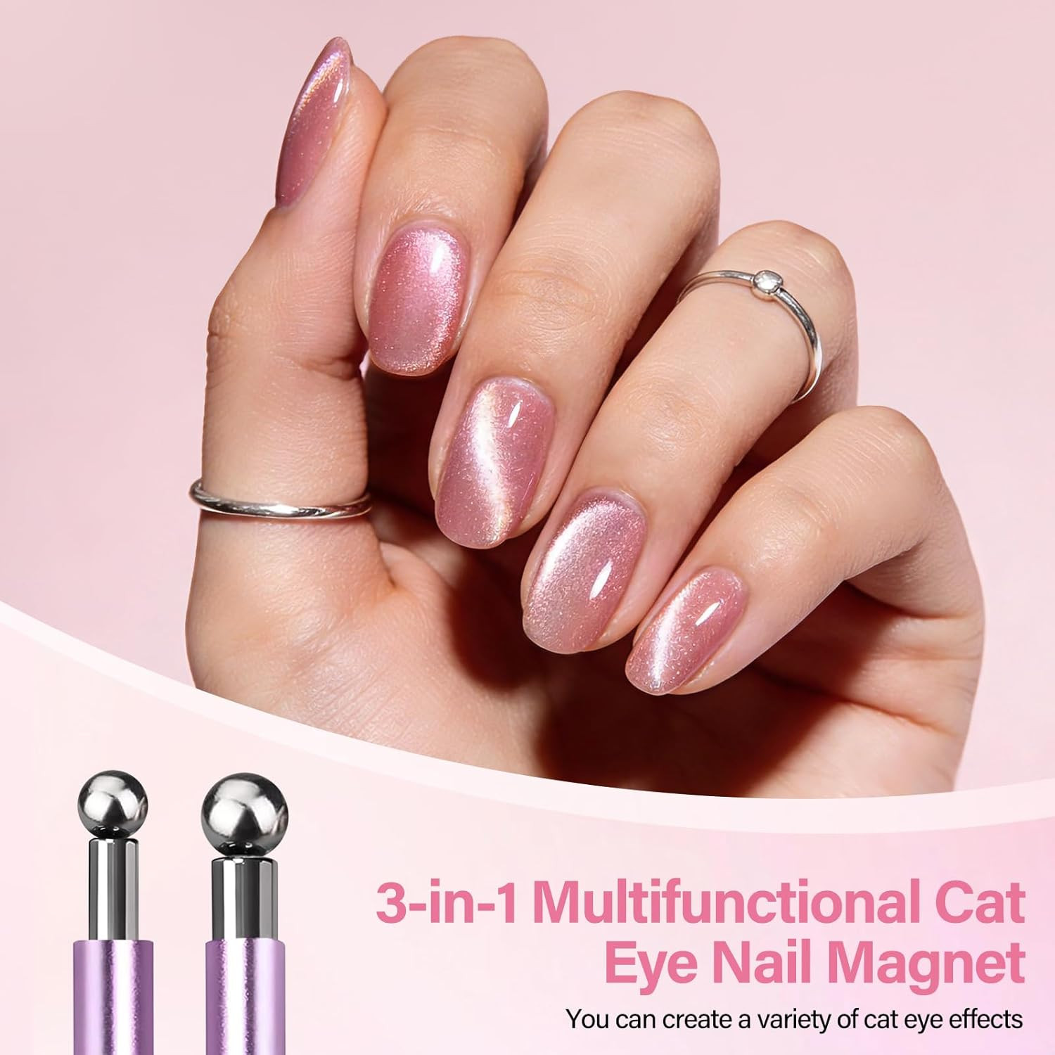 EBANKU 3-In-1 Cat Eye Magnet Nail Art Tool, Double-Head Cylindrical & round Ball