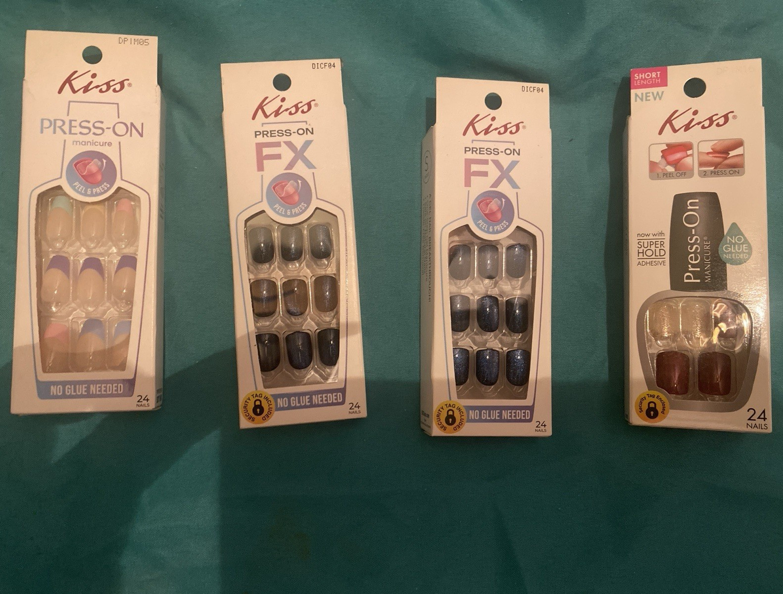 Kiss Press-On Nails Self-Adhesive No Glue Short Square Acrylic French Lot 4