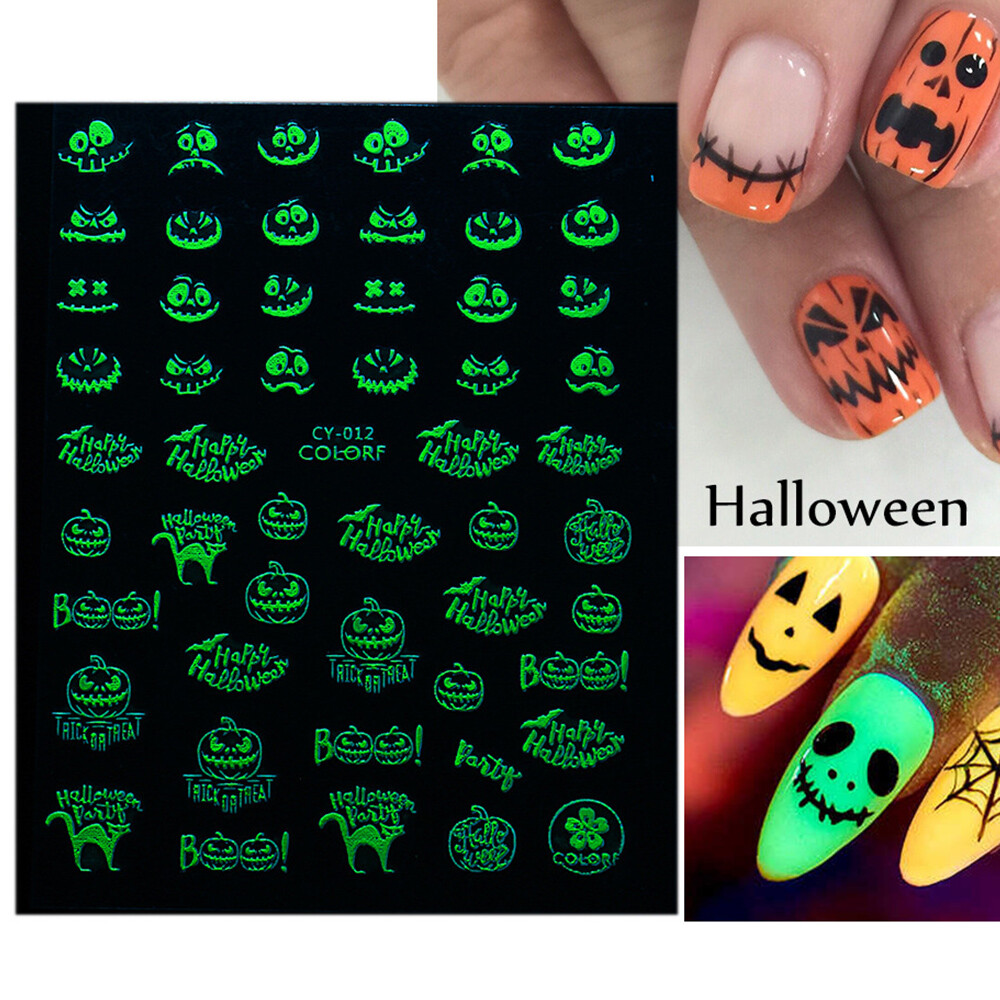 Luminous Halloween 3D Nail Stickers Glow In Dark Design Decals Nail Decoration