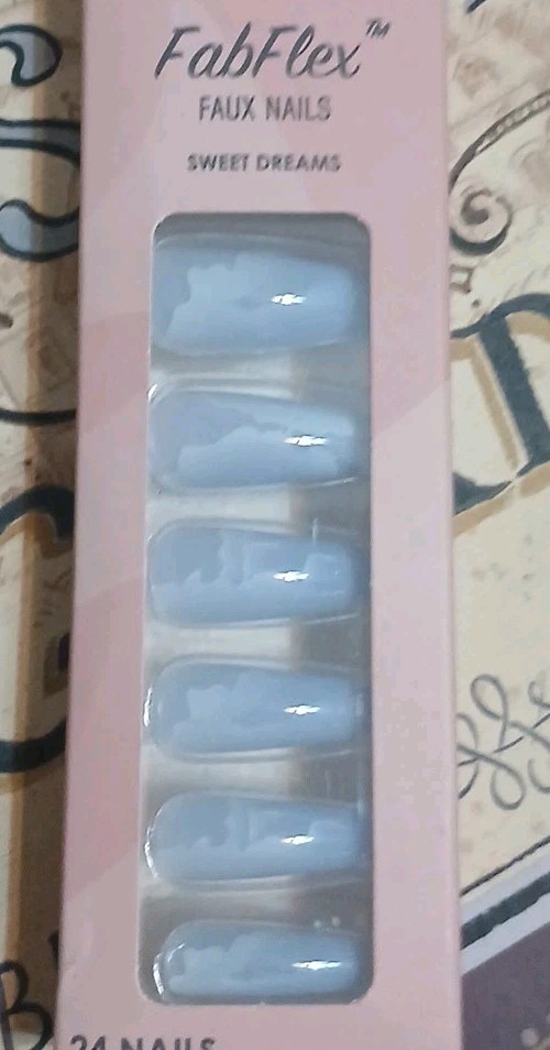 Believe Beauty Nails 24 Fab Flex Long Coffin Sweet Dreams- Blue Cruelty Free New