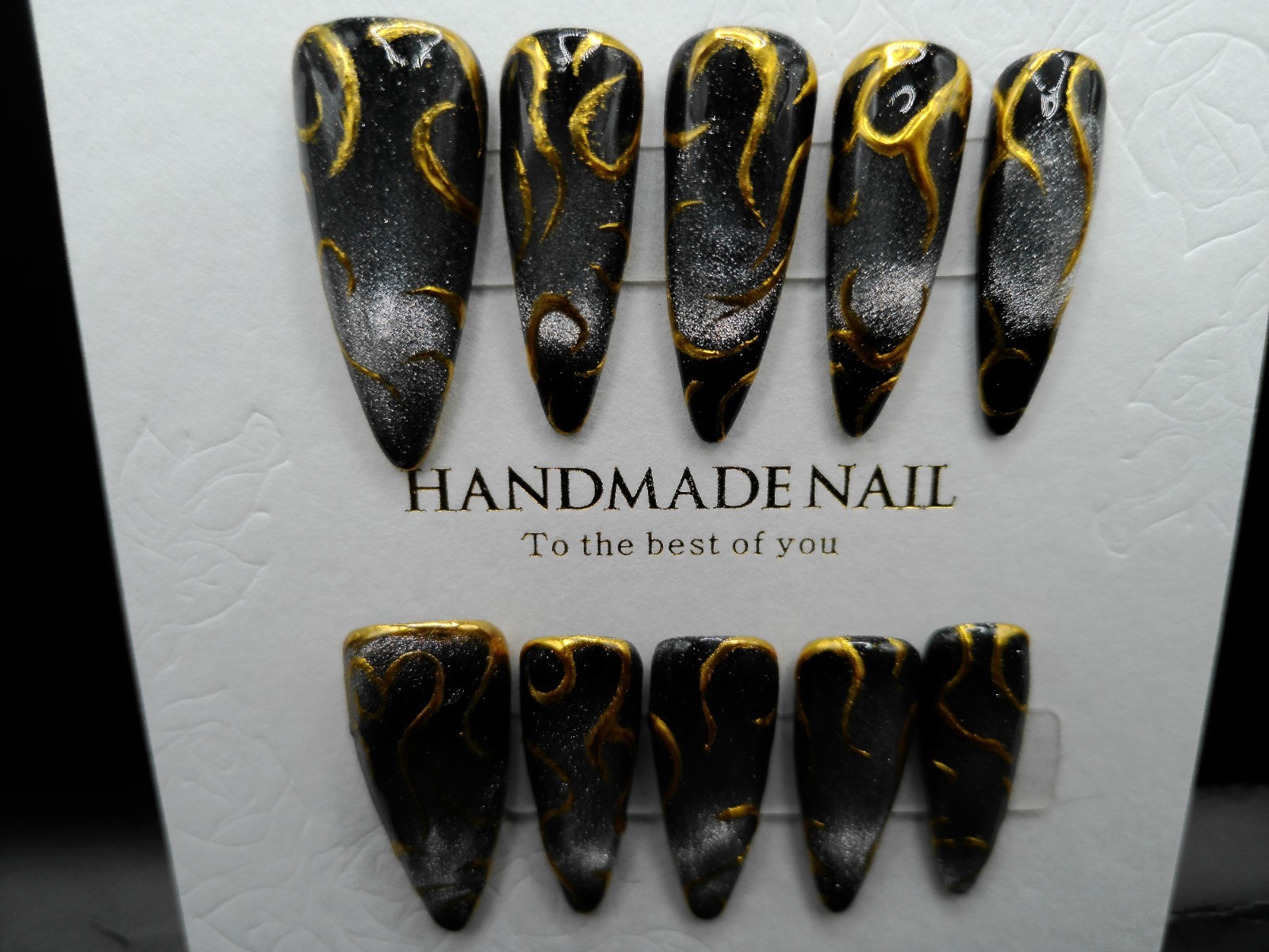 Long Stiletto Cat Eye and Chrome Press-on Nails, Medium Size