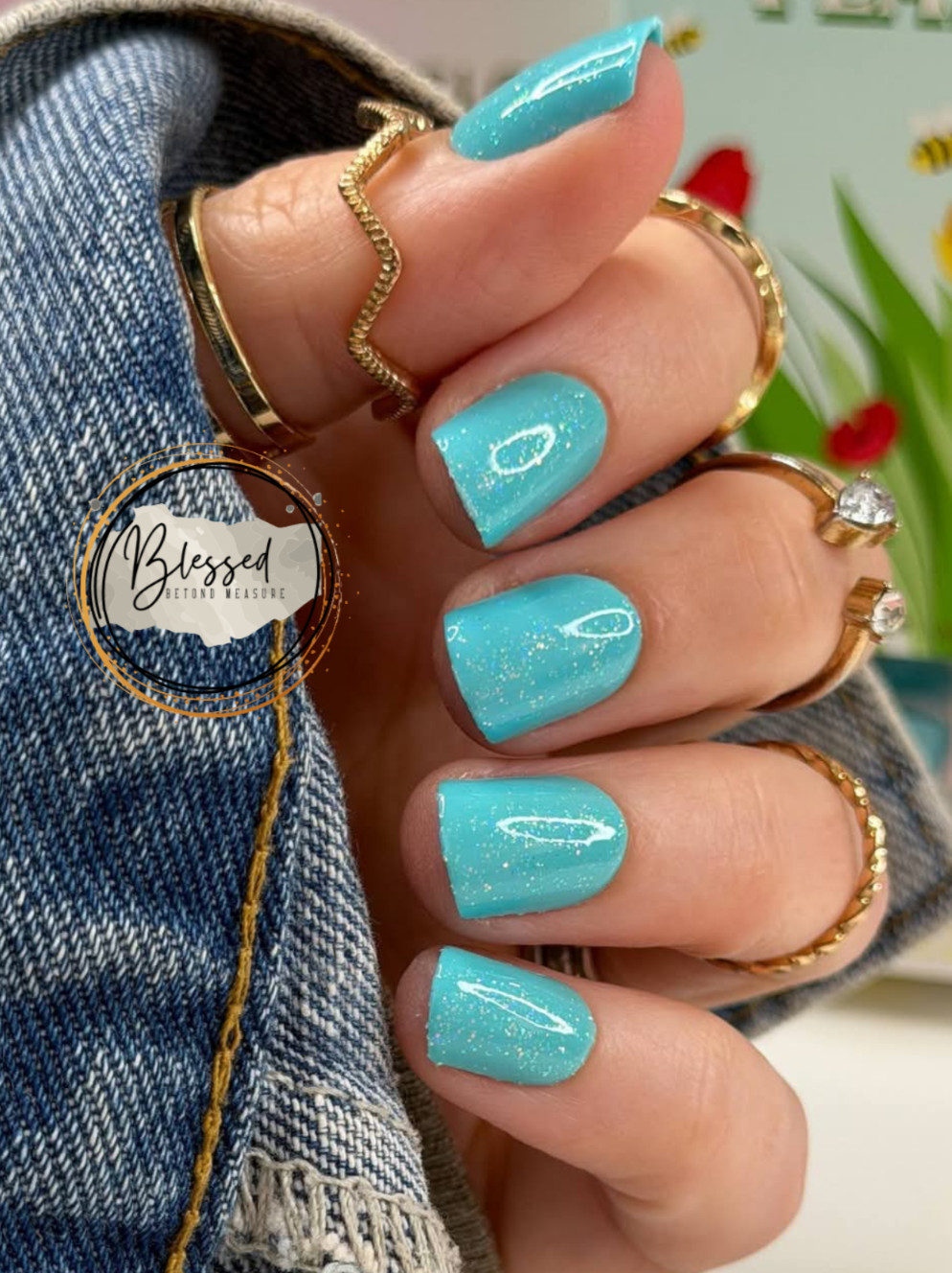 Red Aspen Press On Nails-Moss & Meadows, Marieta Square Short Blue