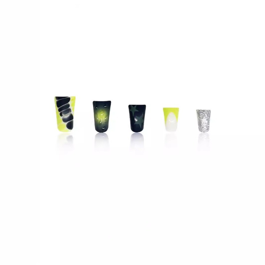 48pcs-Edgy Y2K Square Press on Nails with Neon Stars, Slime Design and Crystals