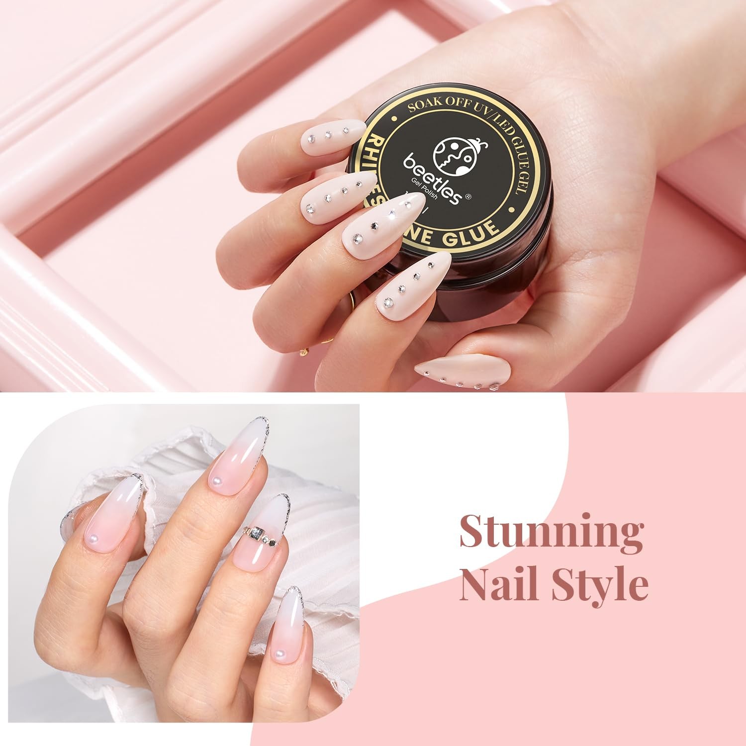 Beetles 0.51 Fl Oz (Pack of 1), C1-Nail Art Rhinestone Glue with 2 Brush