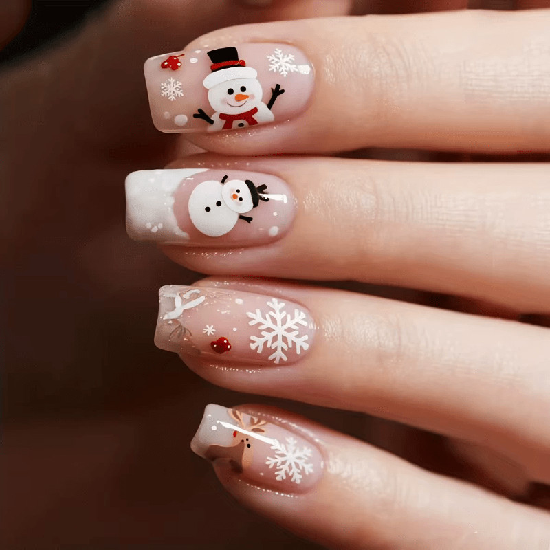 96pcs Christmas Press-on Nails Santa Snowman Snowflake Holiday Party Nails