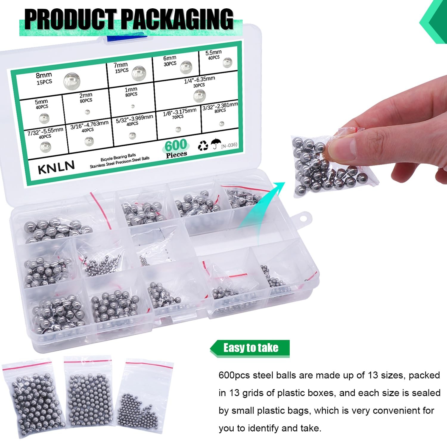KNLN/600PCS 12 Size Bicycle Bearing Balls Stainless Steel Precision Steel Bal…
