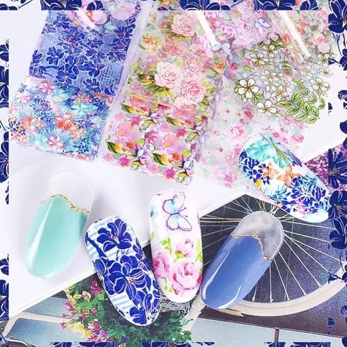 10 Sheets Nail Foil Flower Nail Stickers Floral for Nails Design Starry Style 7