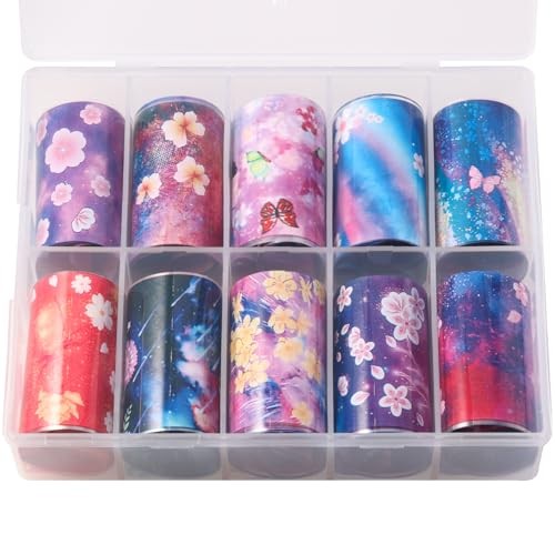 Butterfly Print Nail Art Foils Transfer Stickers 10Pcs Flowers Print Nail