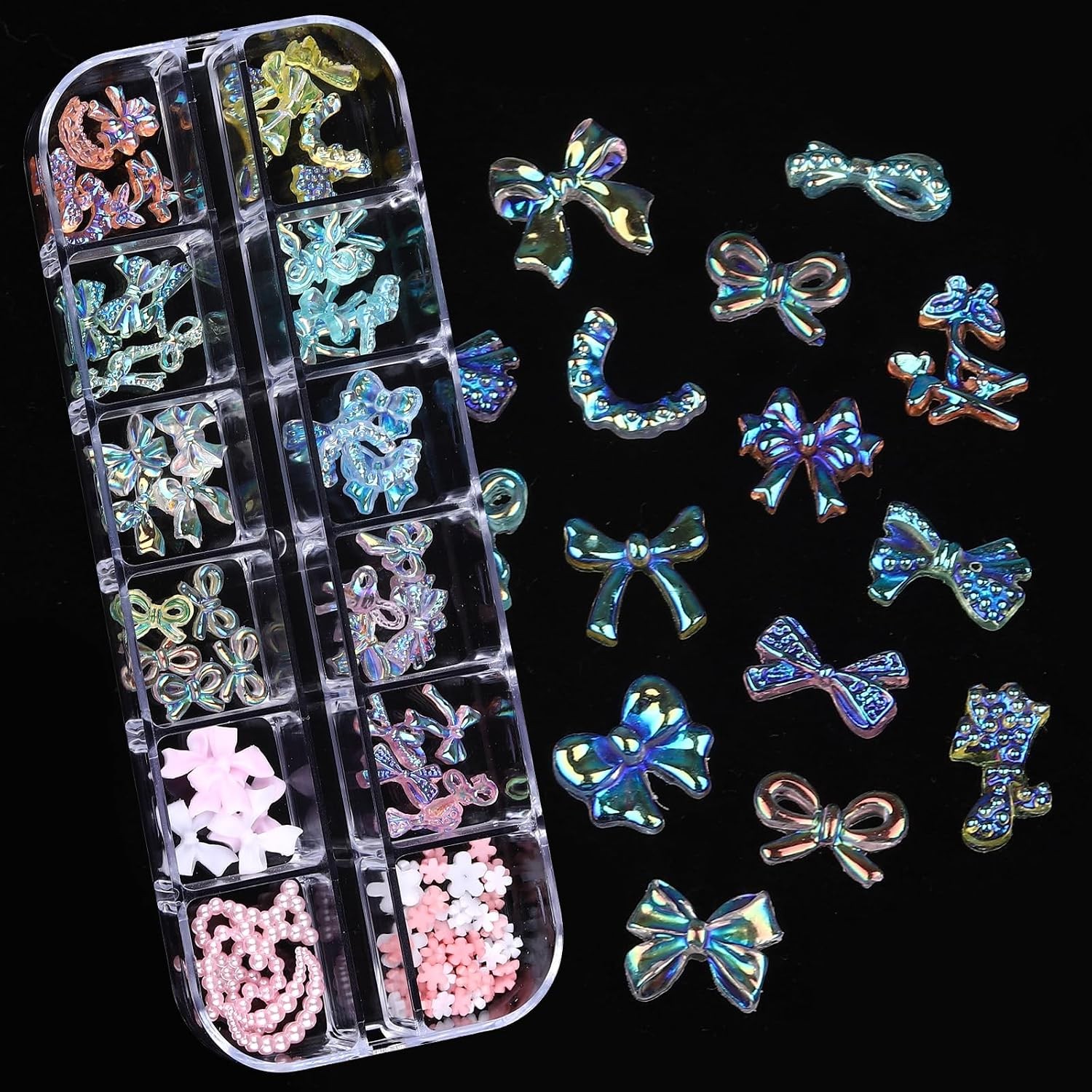 ROFIBUT 6 Boxes 3D Nail Charms: Butterfly, Flower, Pearl & Crystal Art