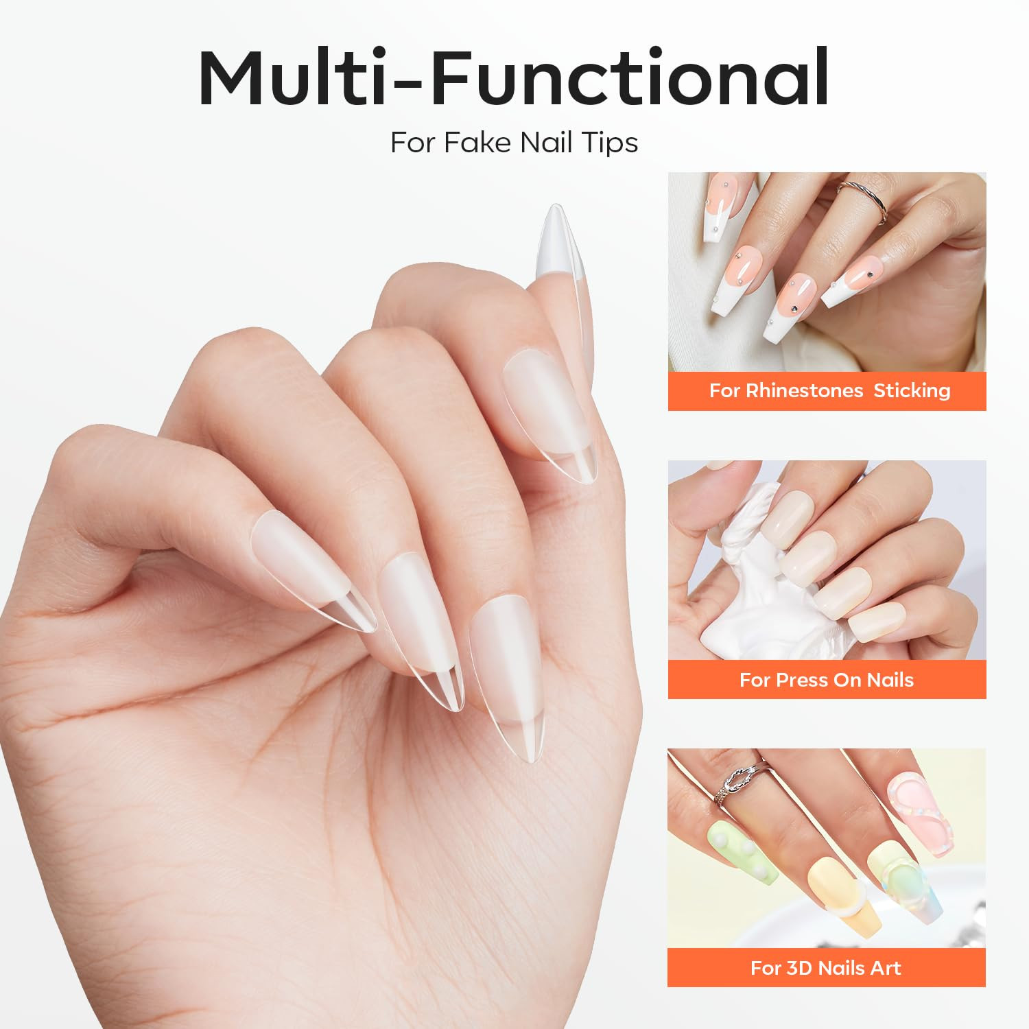 Modelones Solid Nail Glue Gel for Acrylic Nails Tips, 30G False Nails Gel Glue