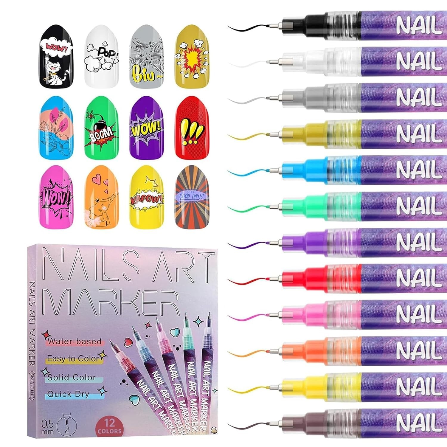 12 Colors Nail Art Pens Set Markers Drawing Painting Polish DIY Colorful