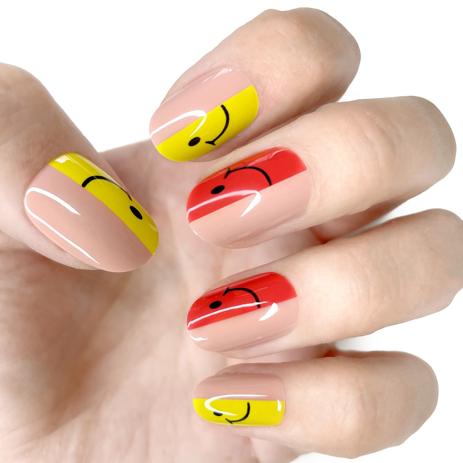 HALFWAY HAPPY CUSTOM DESIGNED PRESS ON NAILS YELLOW ORANGE By So Hot Right Nail