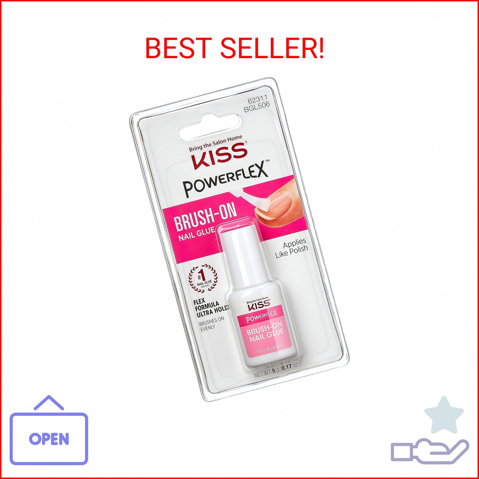 Kiss PowerFlex Nail Glue for Press Ons, Brush-On Applicator for Kits, Tips & Wra