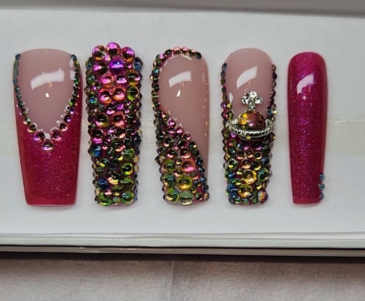 Handmade Presson nails/Perfect Galaxy Bling/Square long length 