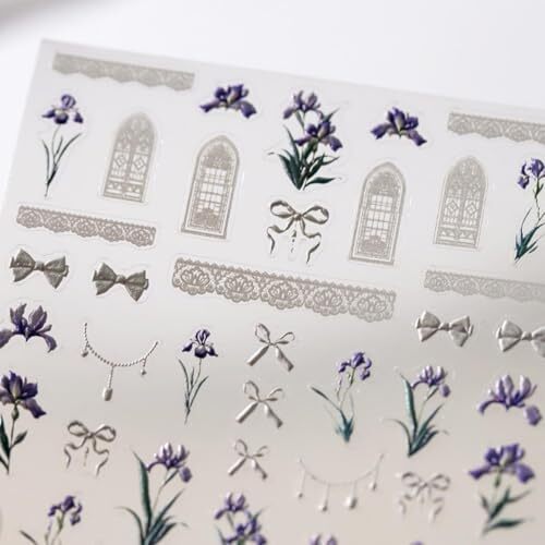 5D Embossed Purple Flower Nail Stickers White Bow Nail Art DEC5D Flower Purple