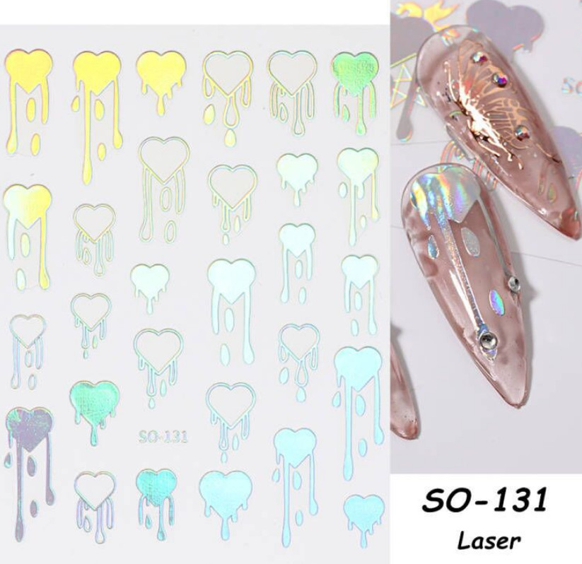 3D Nail Stickers Waterdrop Flame Heart Nail Art Decoration Decals SO131 NS39