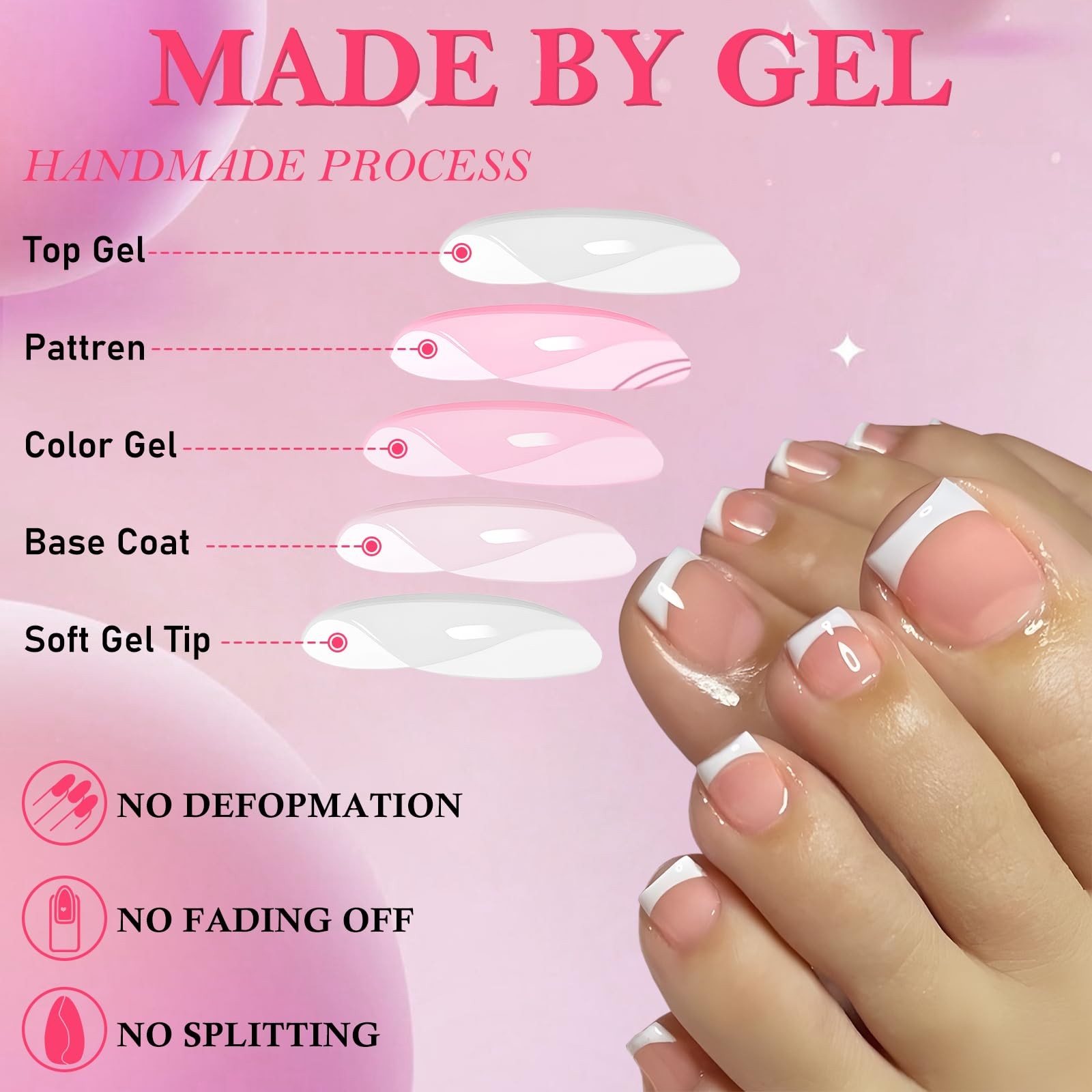 Press on Toenails for Women, 240pcs Toe Nail Press ons White Deep French Tips…