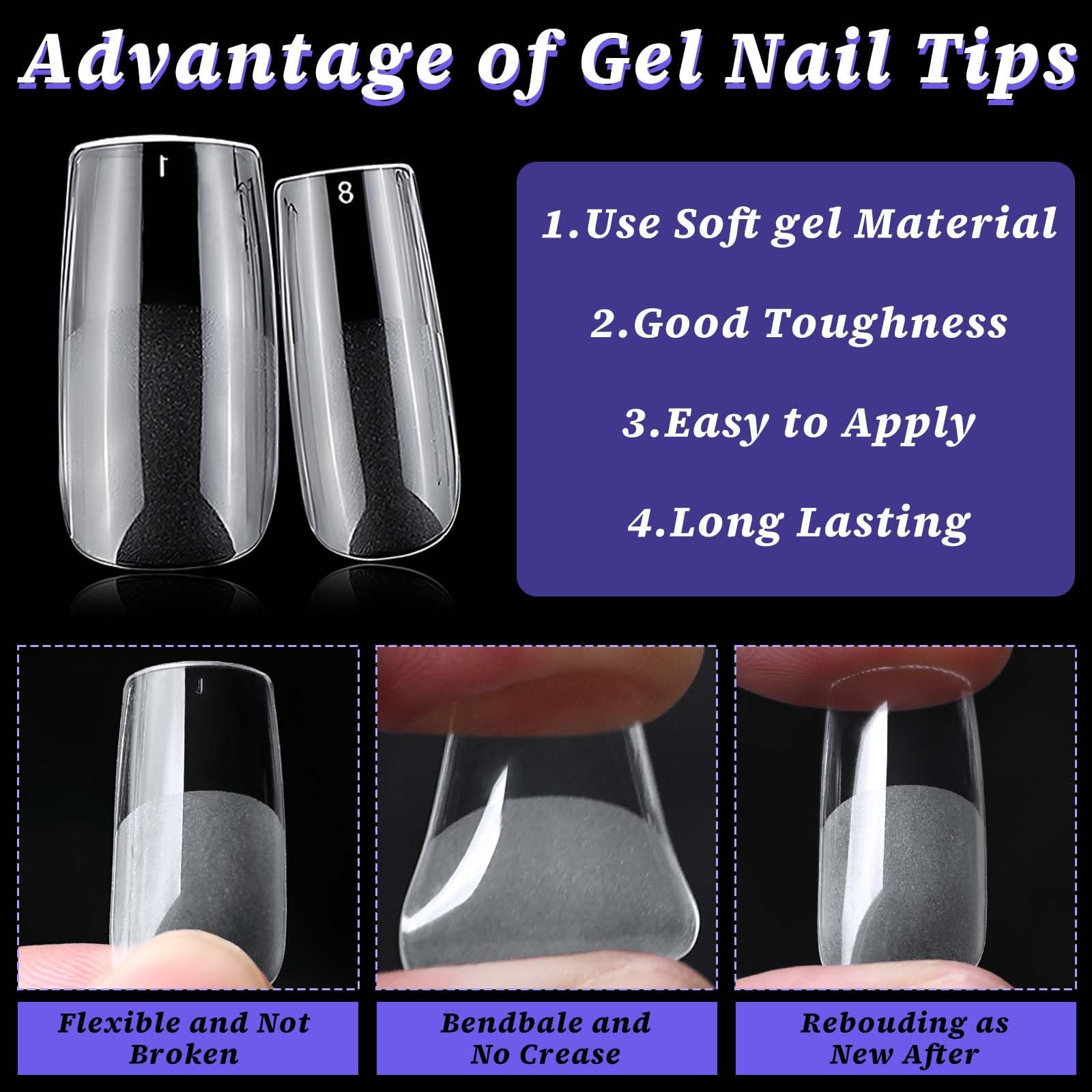 240pc Medium Nail Tips Square Fake Nails Clear Press ons Nail, Medium Square …