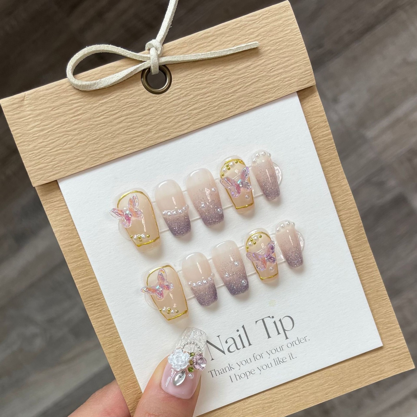10pcs Floral Press on Nails 3D Hand Painted Short Coffin Fake Nail Tips