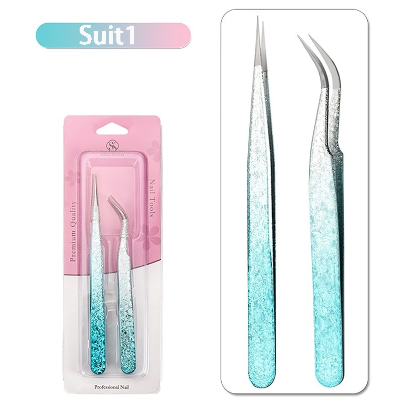 2PCS Eyelash Tweezers Eye Lash Clip Remover Tool False Extension Curved Pointed