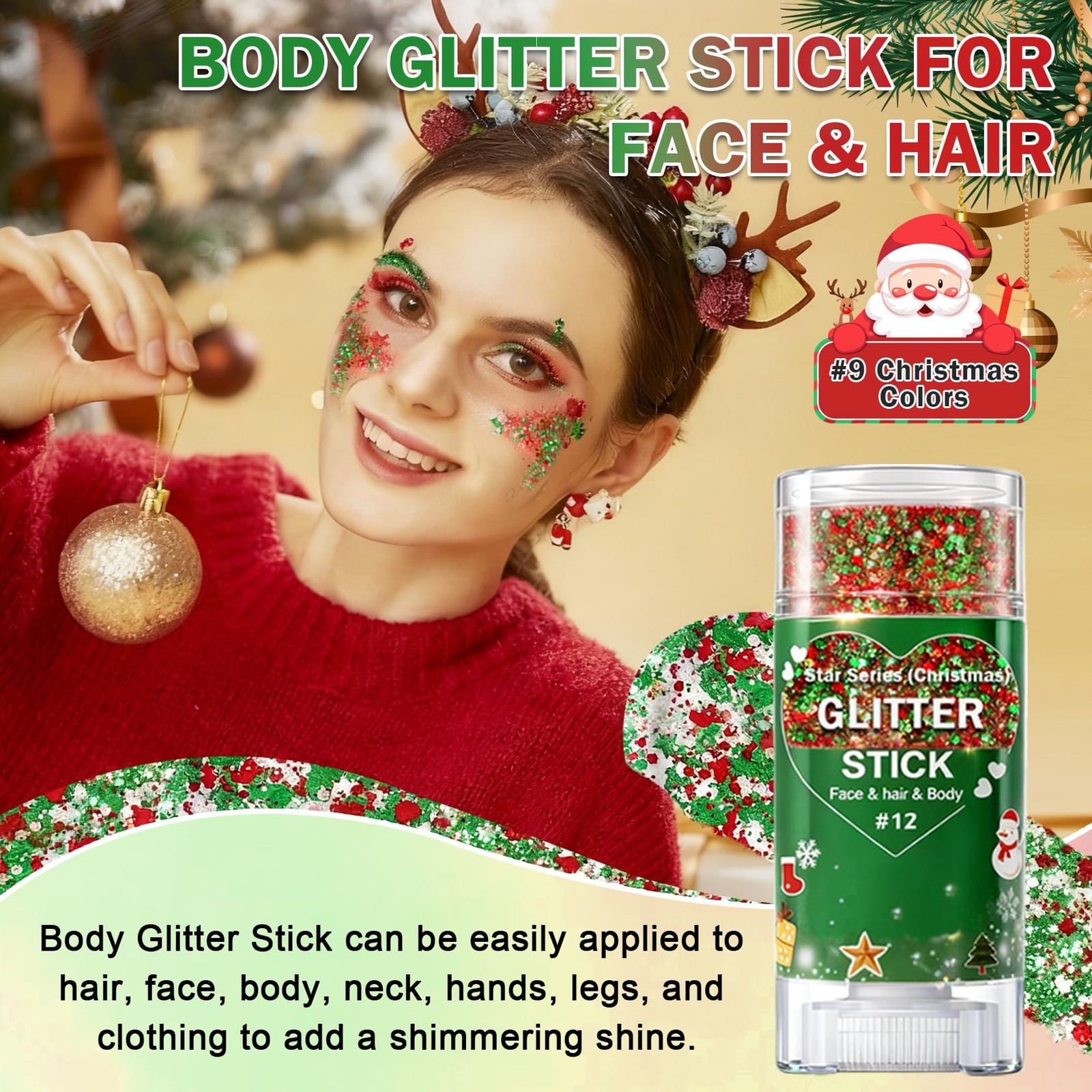 Christmas Body Glitter Stick, Face Body Glitter Gel Holographic Hair Glitter …