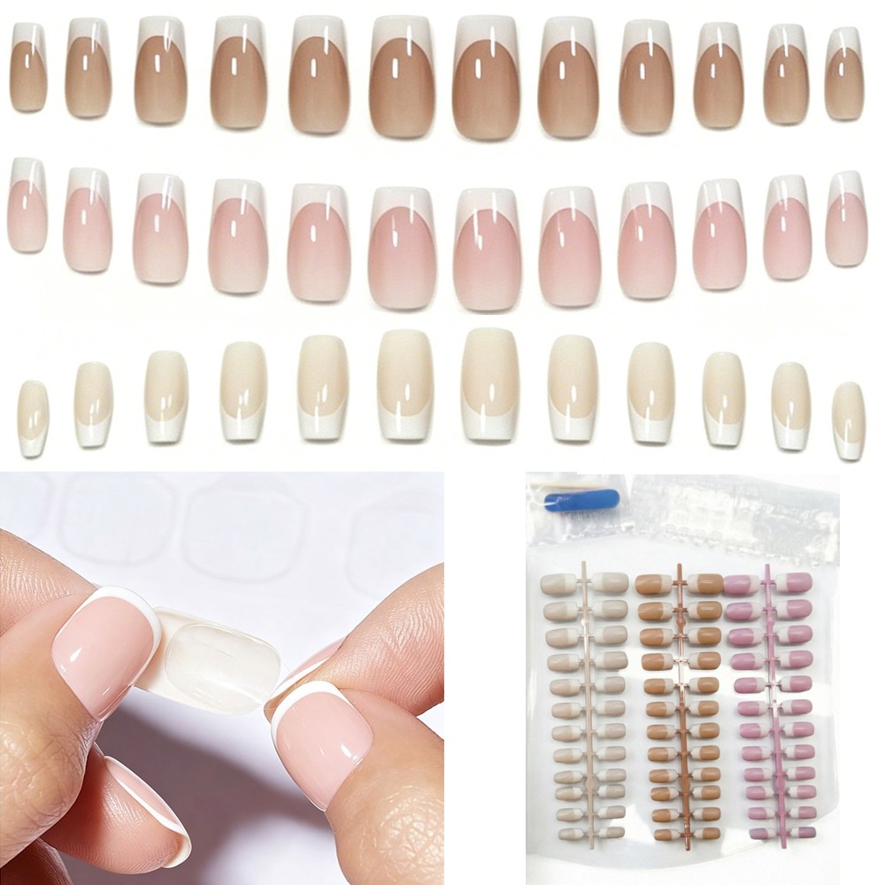 72Pcs 12 Size French Tip Press On Nails Soft Gel Glue On Nails Nude for Women US