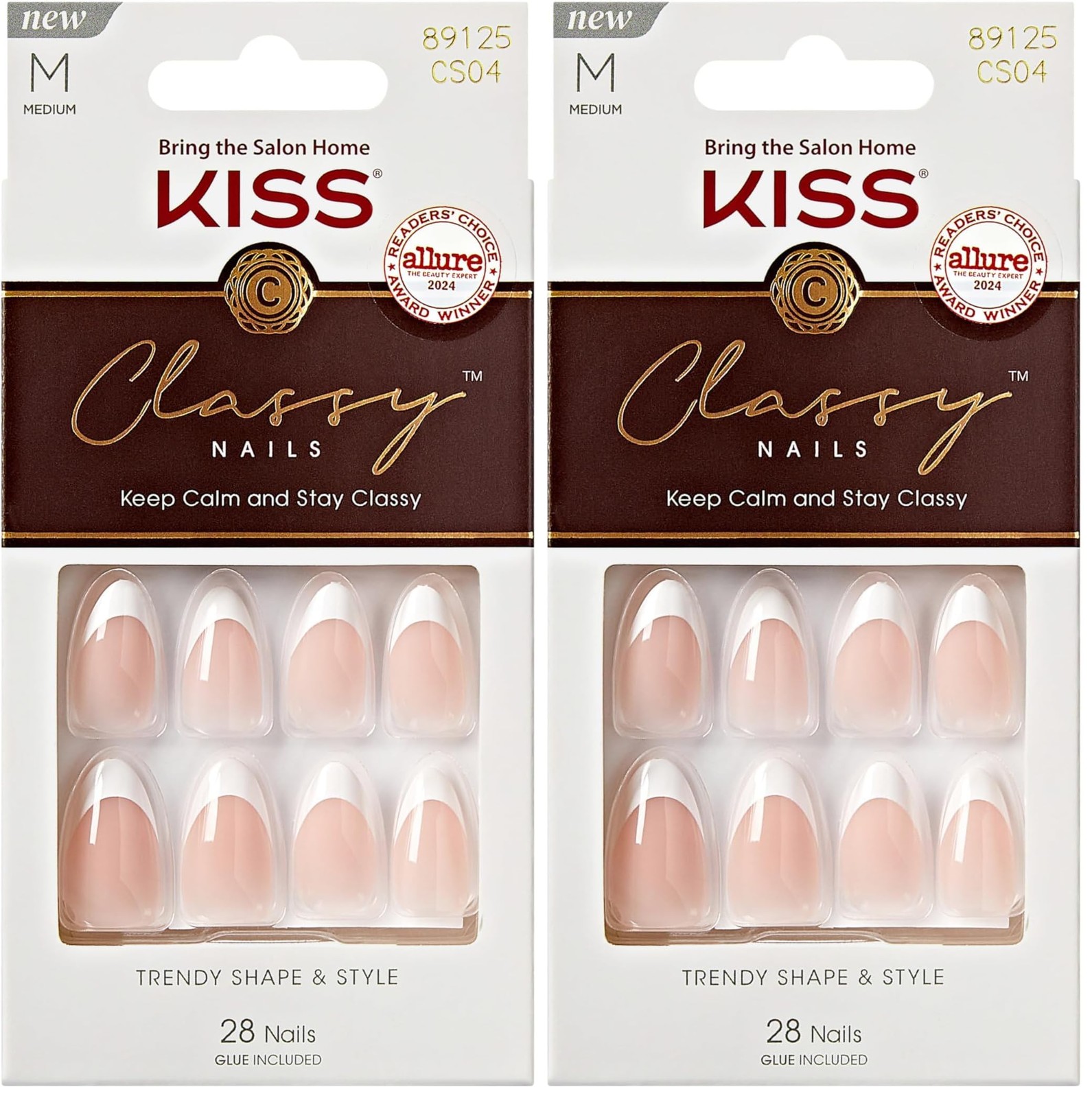 KISS Classy, Press On Nails, Nail glue included, Medium (Pack of 2), Dashing