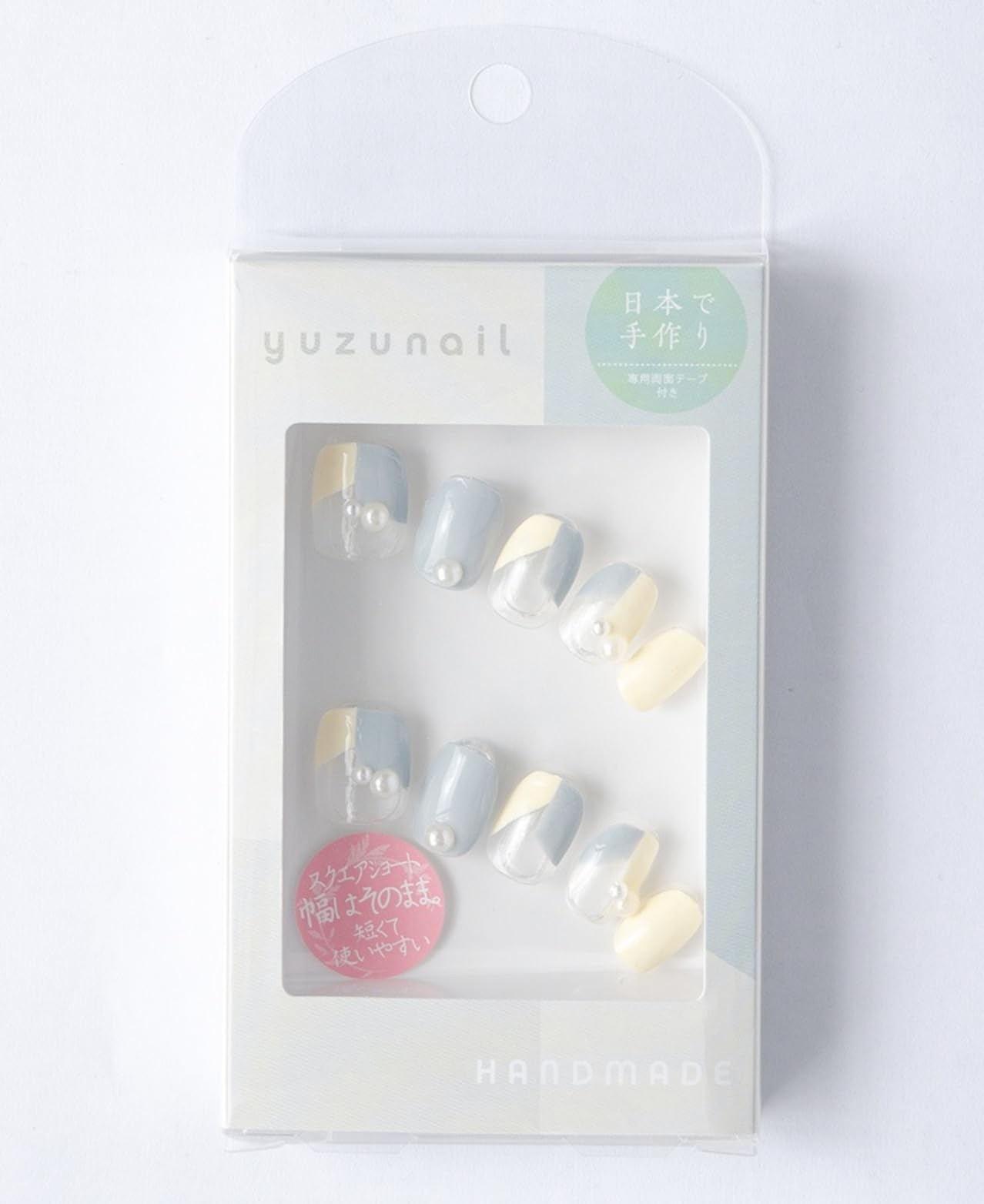 Nail Tips Short Square White Blue II Yuzu Nail Japan