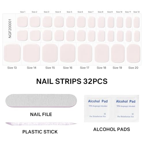 Semi Cured Gel Nail Strips, 32Pcs Toenail Stickers Wraps | Pedicure Nude