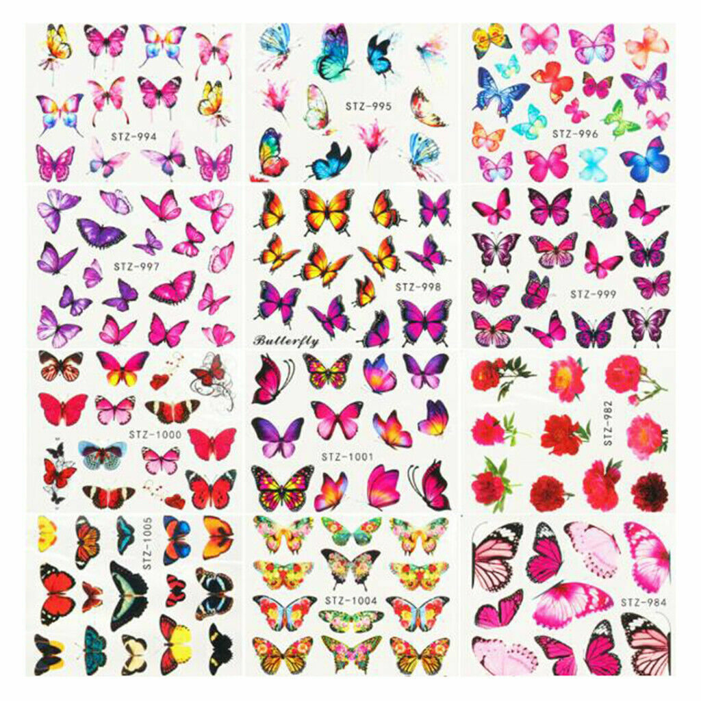 Butterfly Nail Stickers Waterproof Nail Art Design DIY Decal Pink Manicure NS12