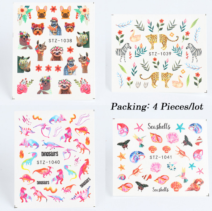 16 Sheets Nail Art Stickers Lips Roman English Dog Animal Dinosaur SeaWorld NS10