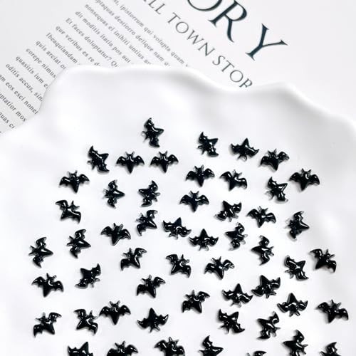 200Pcs Black Halloween Bat Nails Charms 3D Resin Black Bat Nail black