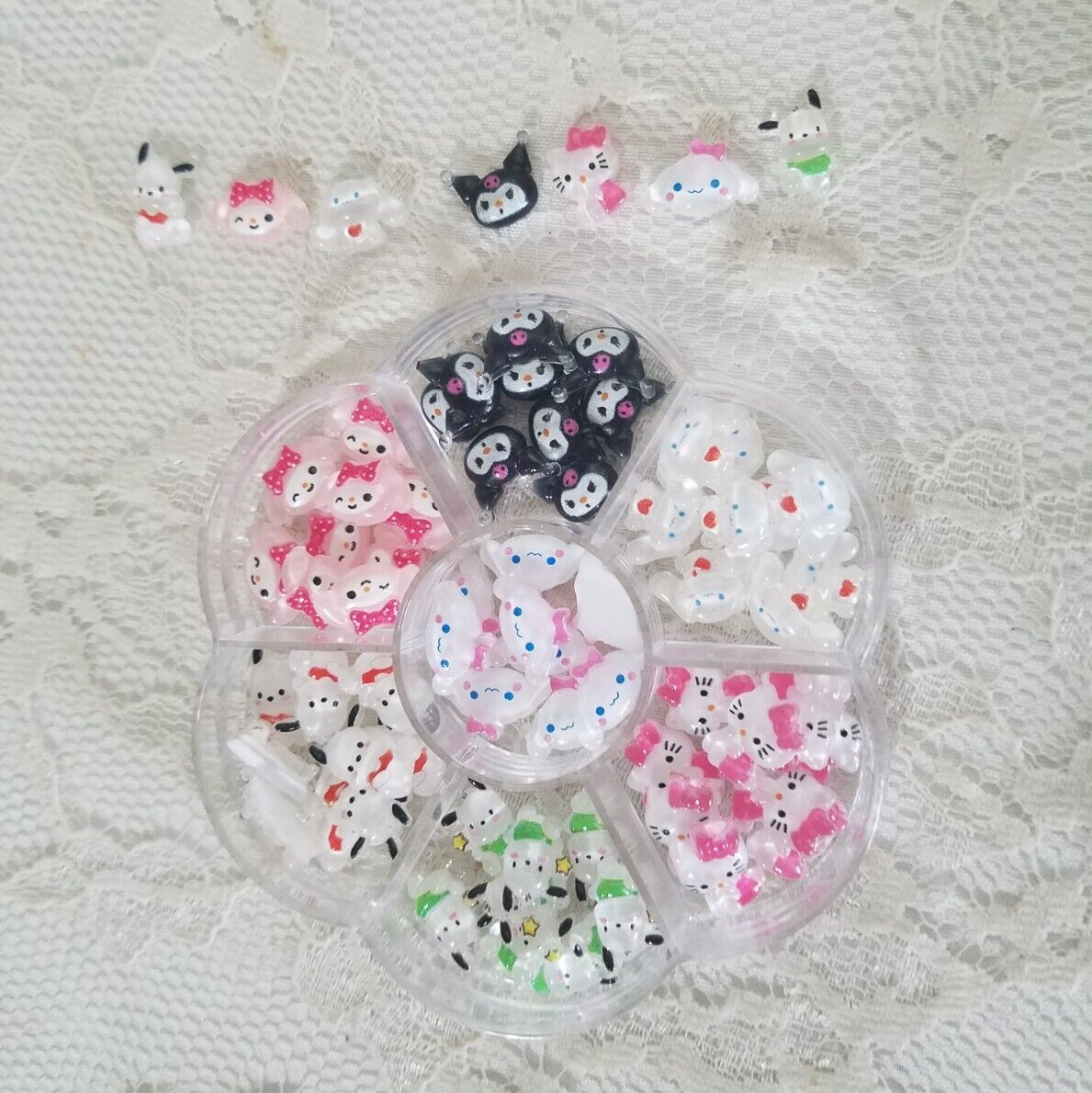 70 HELLO KITTY Kawaii 3D Nail Accents Friend Charms Decorations 7 Designs Case