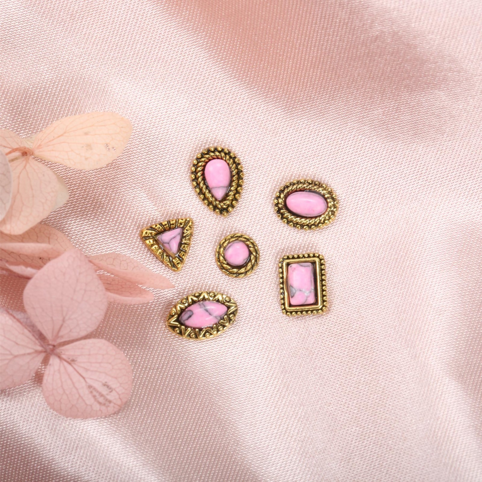 50 PCS Western Nail Charms – Pink Turquoise 3D Gems, Retro Cowgirl Jewelry Gifts