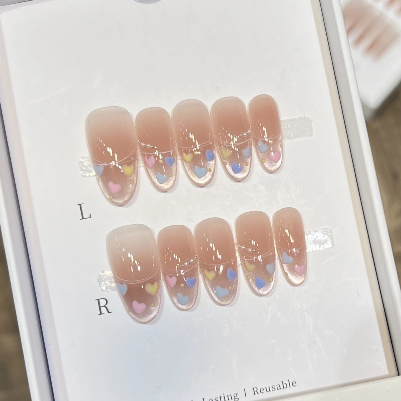 10pcs Nude Blush Pink Cat Eye French Almond Press on Nails