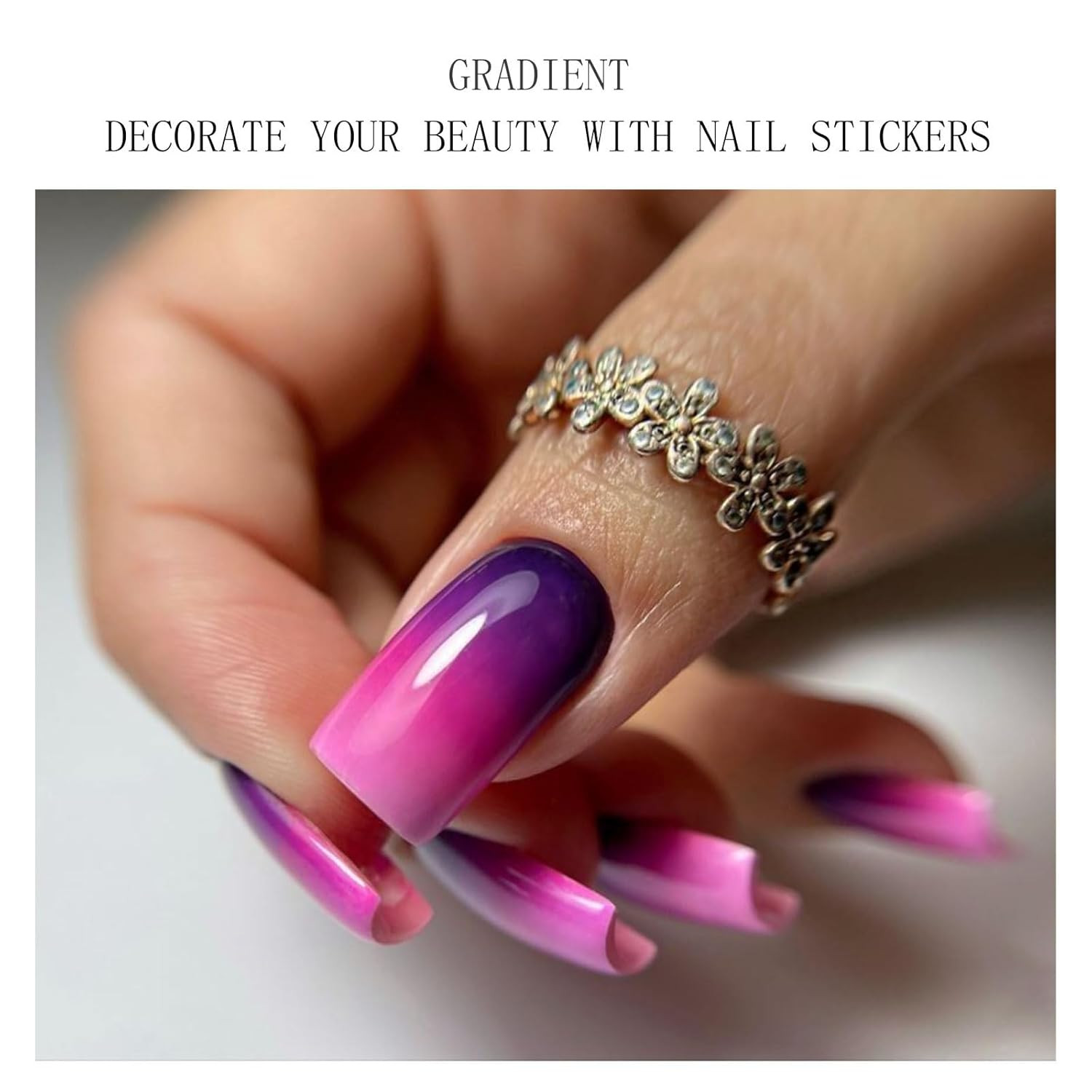 Gel Nail Stickers Pink Purple Semi Cured Gel Nail Strips Wraps UV/LED Nails Art