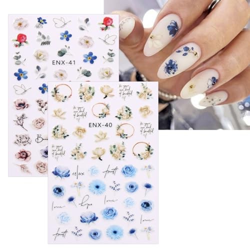 12 Sheets Flower Nail Art Stickers Decals Self-Adhesive Pegatinas Uñas Spring