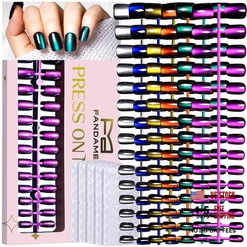Cat Eye Nails – 6 Short Square Squares – Purple/Green/Orange/Yellow/Blue/Black