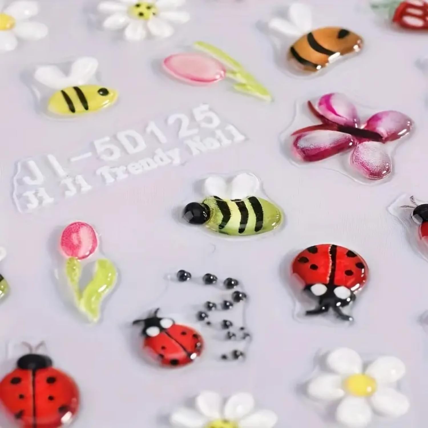 5D Cute Bee Floral Nail Stickers-3D Self Adhesive Cartoon Ladybug Butterfly S…