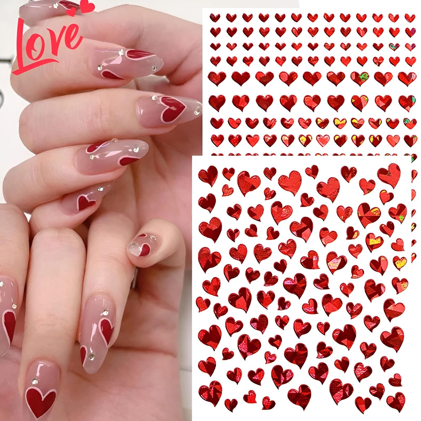 8 Sheets Heart Nail Art Stickers,Valentine’s Day Stickers 3D Style-2