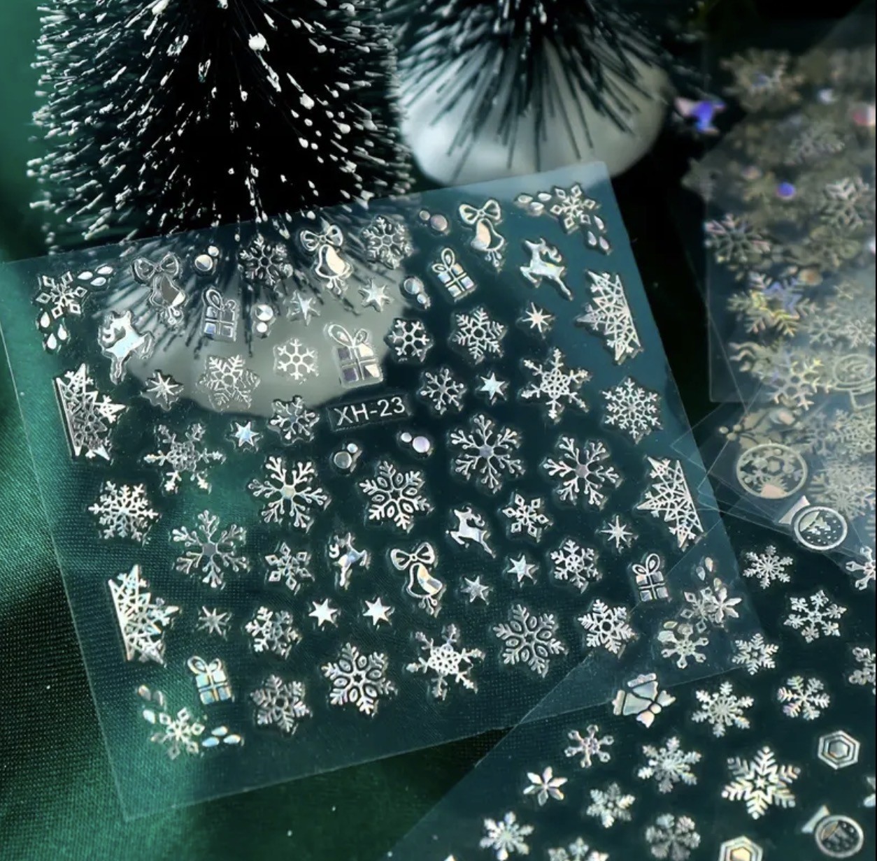 4PCS Christmas Nail Art Stickers Mix Holo Laser Snowflake Snowman Santa Reindeer