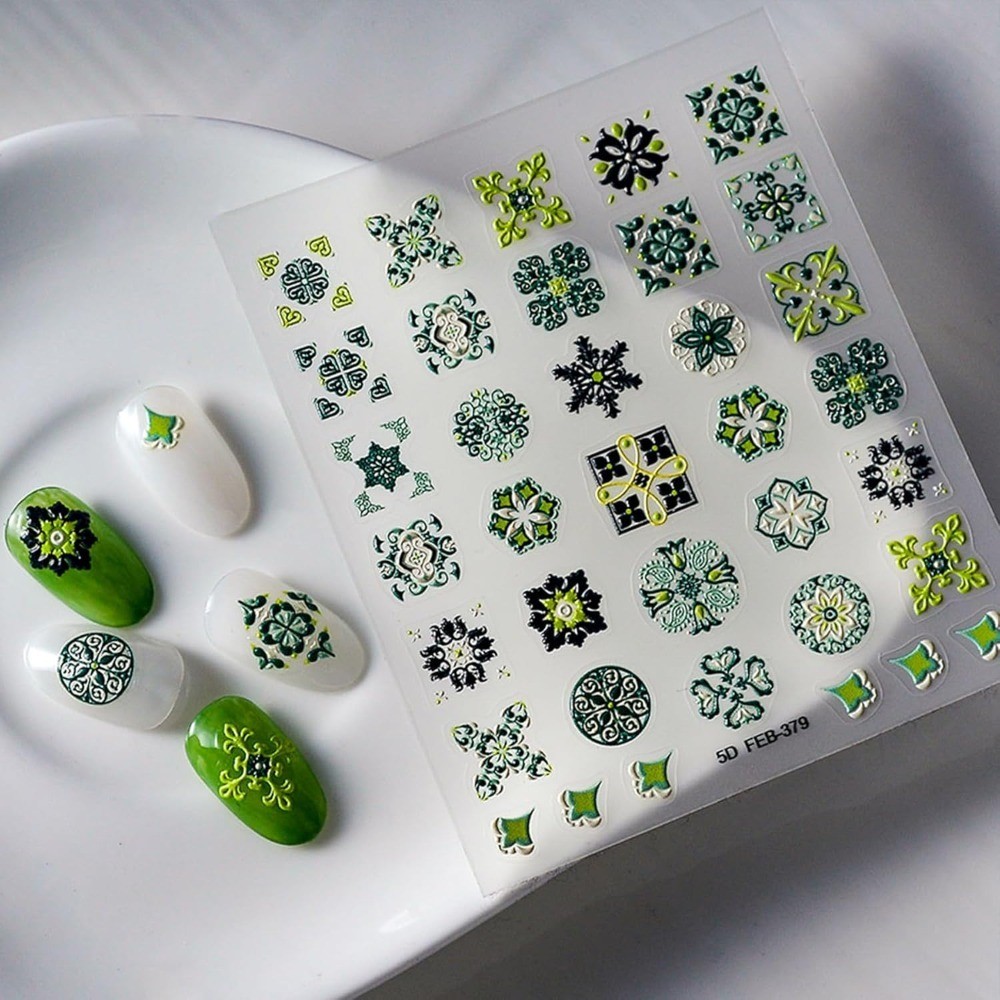 5D Embossed Bohemia Style Self-Adhesive Nail Art Stickers 15 Sheets Exquisite