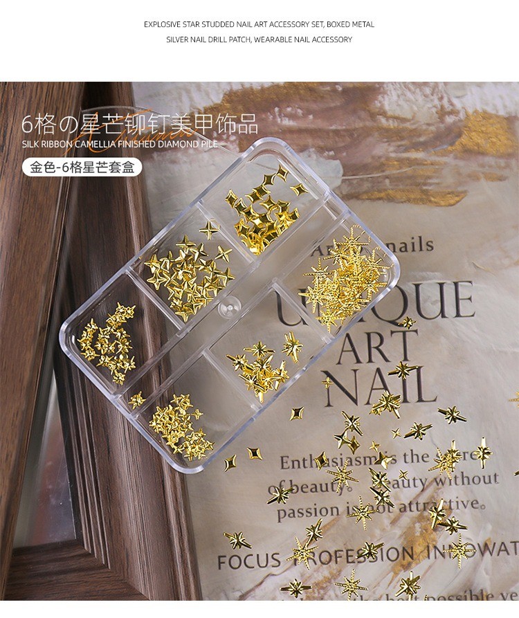 Metallic Gold Silver Nail Art Rhinestones Decor Flatback Starburst Pentagrams