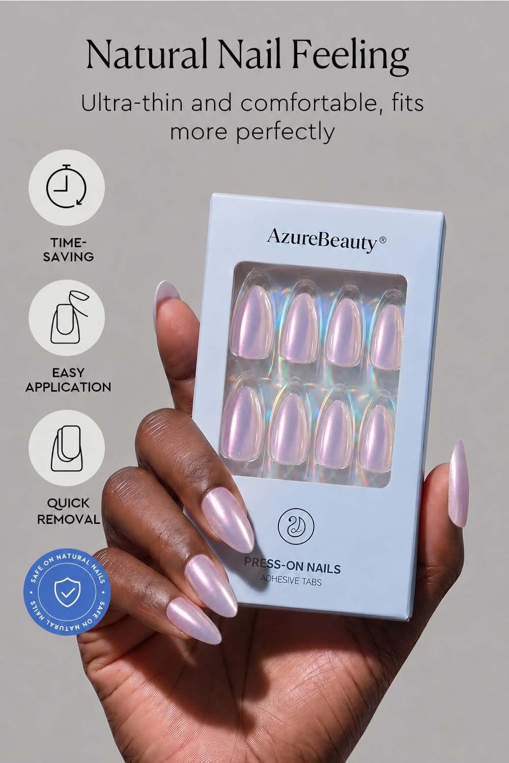 AZUREBEAUTY lavender pearl chrome short nails