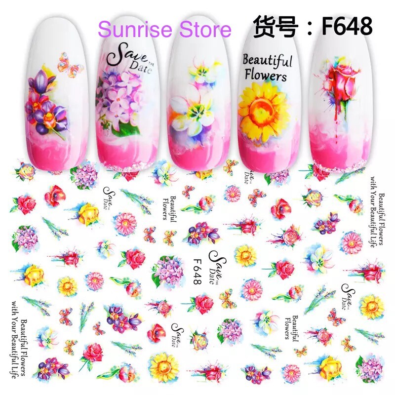 Nail Art Sticker Spring Summer Flower Leaves Fruit Beach Girl Decals Manicure