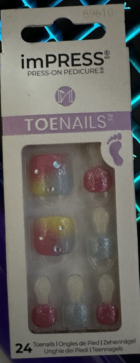 Impress! Kiss Peticure Nails TOES Pink Yellow Blue Glitter Jeweled