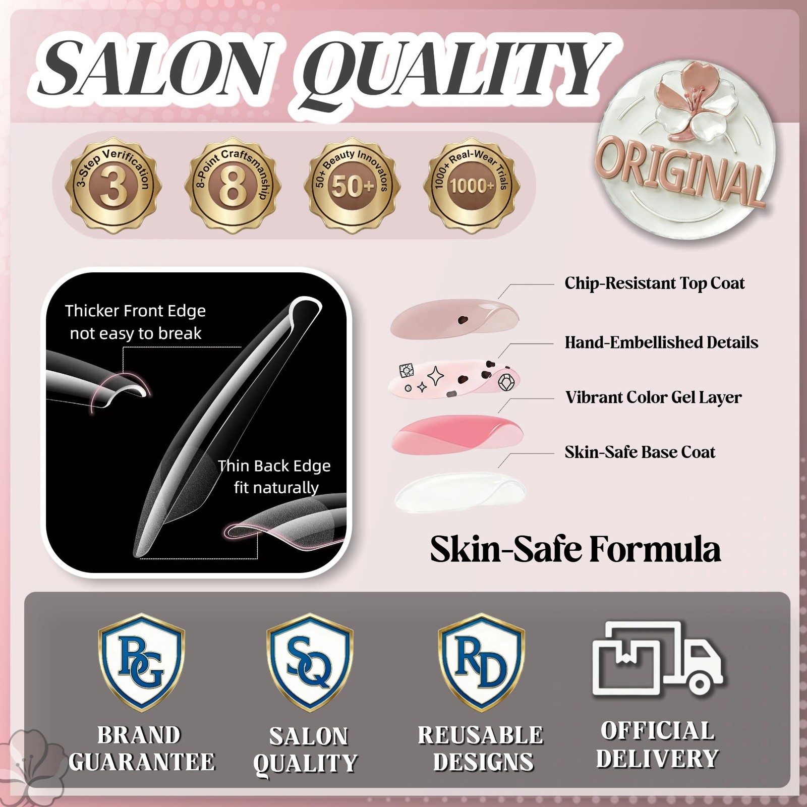 Gold French Tip Press On Nails for Women, Glossy Short, 024-Gold
