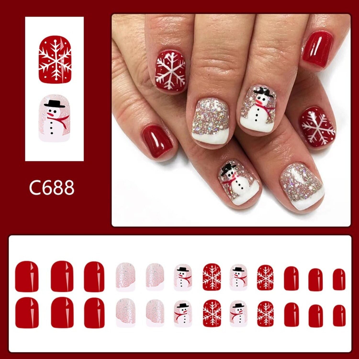 Christmas Press on Nails False Nails with Designs for Women Girls Accessories