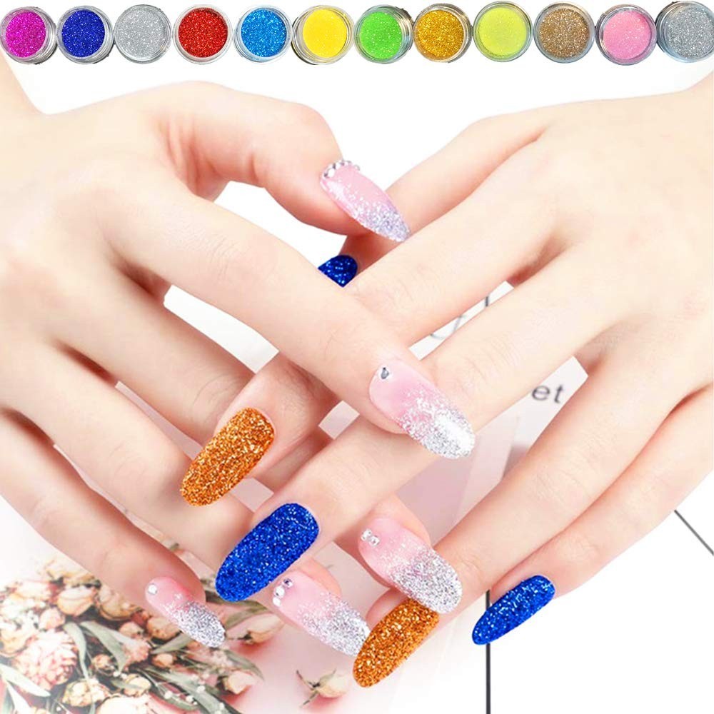Ultimate Nail Art Set: 12 Glitter Acrylic Powders with Brush & Clipper Included