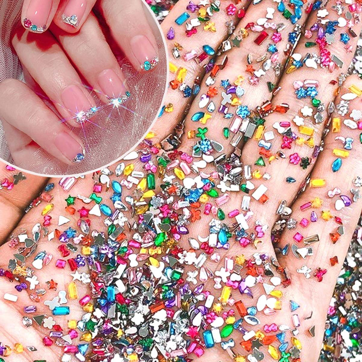 1440Pcs Mini Nail Rhinestones Colorful Nail Art Charms Multi Shape Crystal Ch…